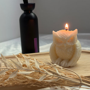 bougie plume de nuit en forme de chouette